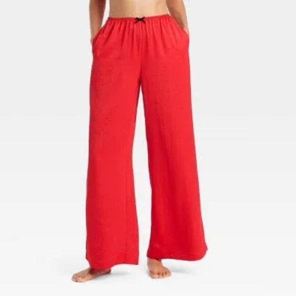 Auden Small Satin Wide-Leg Red Sleep Pants NEW - Picture 1 of 7